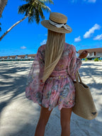 Sophia | Women's V-Neck Tropical Romper With Long Sleeves