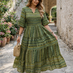 Sylpha | Women's Day Dress With Ethnic Print Design And Flowing Tiered Skirt | Casual