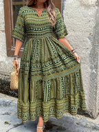 Sylpha | Women's Day Dress With Ethnic Print Design And Flowing Tiered Skirt | Casual