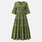 Sylpha | Women's Day Dress With Ethnic Print Design And Flowing Tiered Skirt | Casual