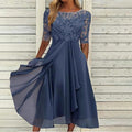 Sylvana | Women's Floral Dress With Lace Embroidered Bodice And Tea Length Skirt | Elegant