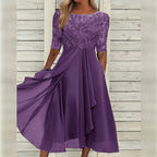 Sylvana | Women's Floral Dress With Lace Embroidered Bodice And Tea Length Skirt | Elegant