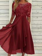 Sylvana | Women's Floral Dress With Lace Embroidered Bodice And Tea Length Skirt | Elegant