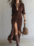 Thalisse | Women’s Formal Dress With Velvet Fabric And Ruched Front | Elegant