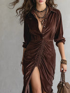 Thalisse | Women’s Formal Dress With Velvet Fabric And Ruched Front | Elegant