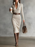 Valériea | Women’s Formal Dress With Knit Fabric And Belted Waist | Elegant