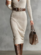Valériea | Women’s Formal Dress With Knit Fabric And Belted Waist | Elegant