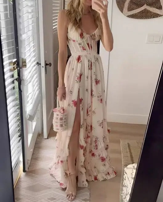 Zaria | Women's Floral Dress With Sleeveless Design And Front Slit | Elegant
