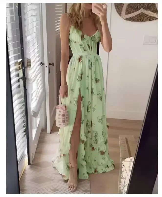 Zaria | Women's Floral Dress With Sleeveless Design And Front Slit | Elegant